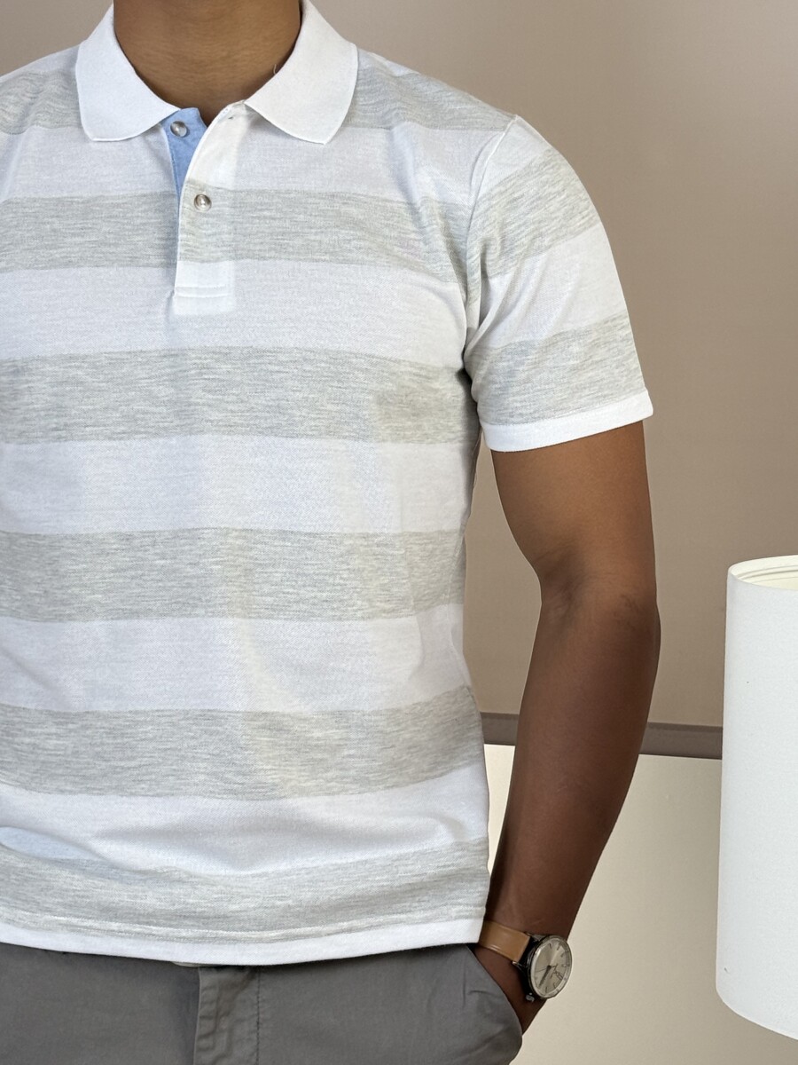 Galléros csíkos póló - fehér-szürke - Kép 6