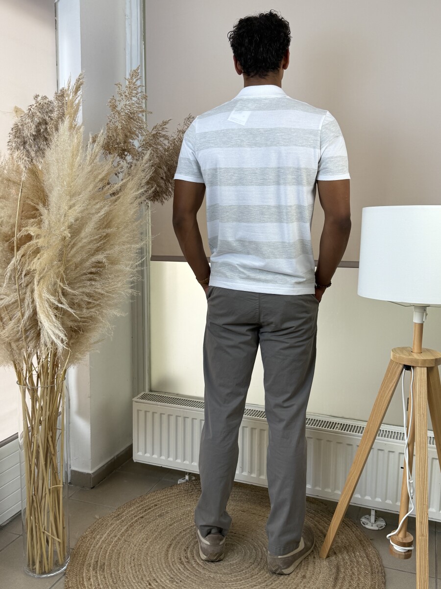 Galléros csíkos póló - fehér-szürke - Kép 11