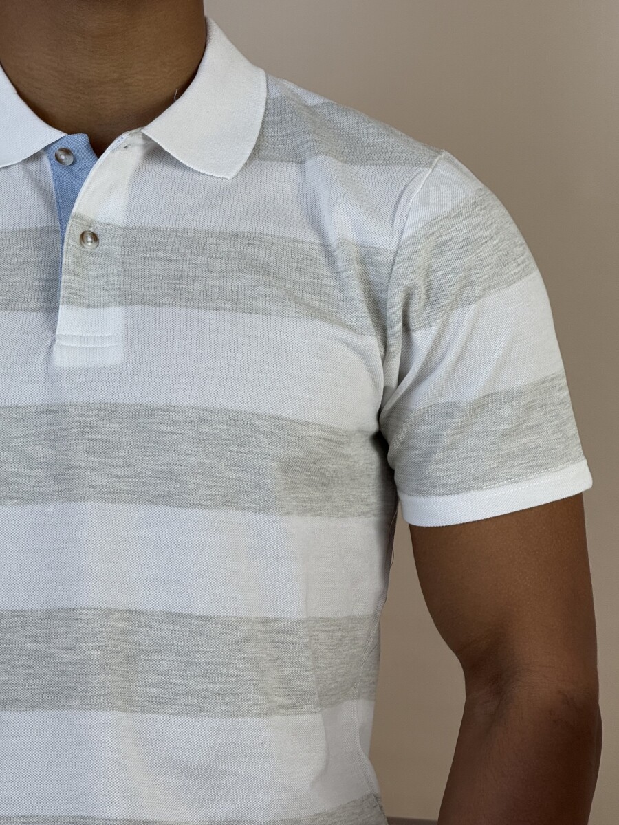 Galléros csíkos póló - fehér-szürke - Kép 9