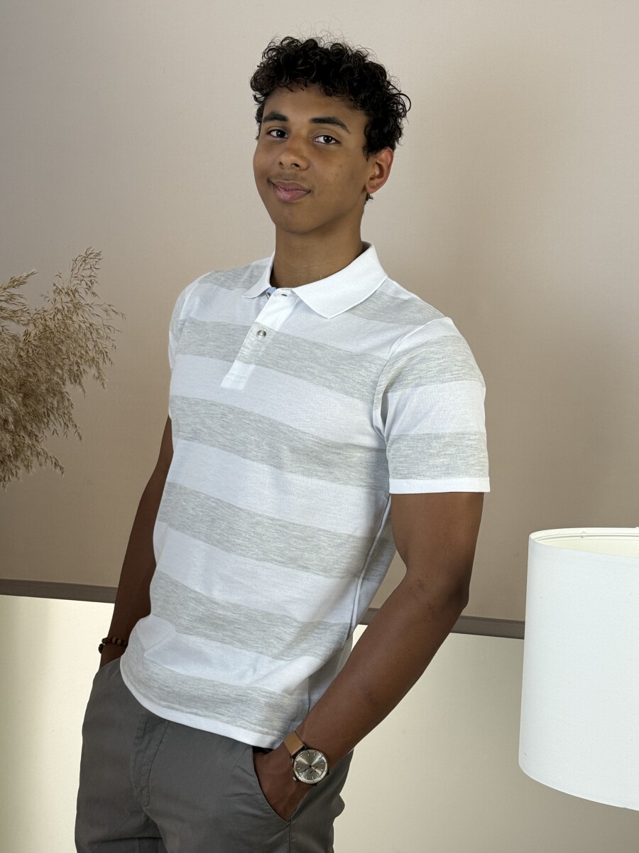 Galléros csíkos póló - fehér-szürke - Kép 2