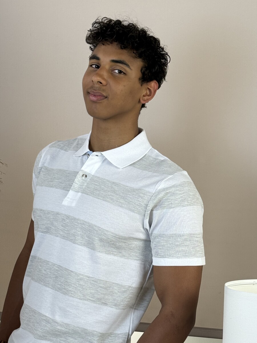 Galléros csíkos póló - fehér-szürke - Kép 5