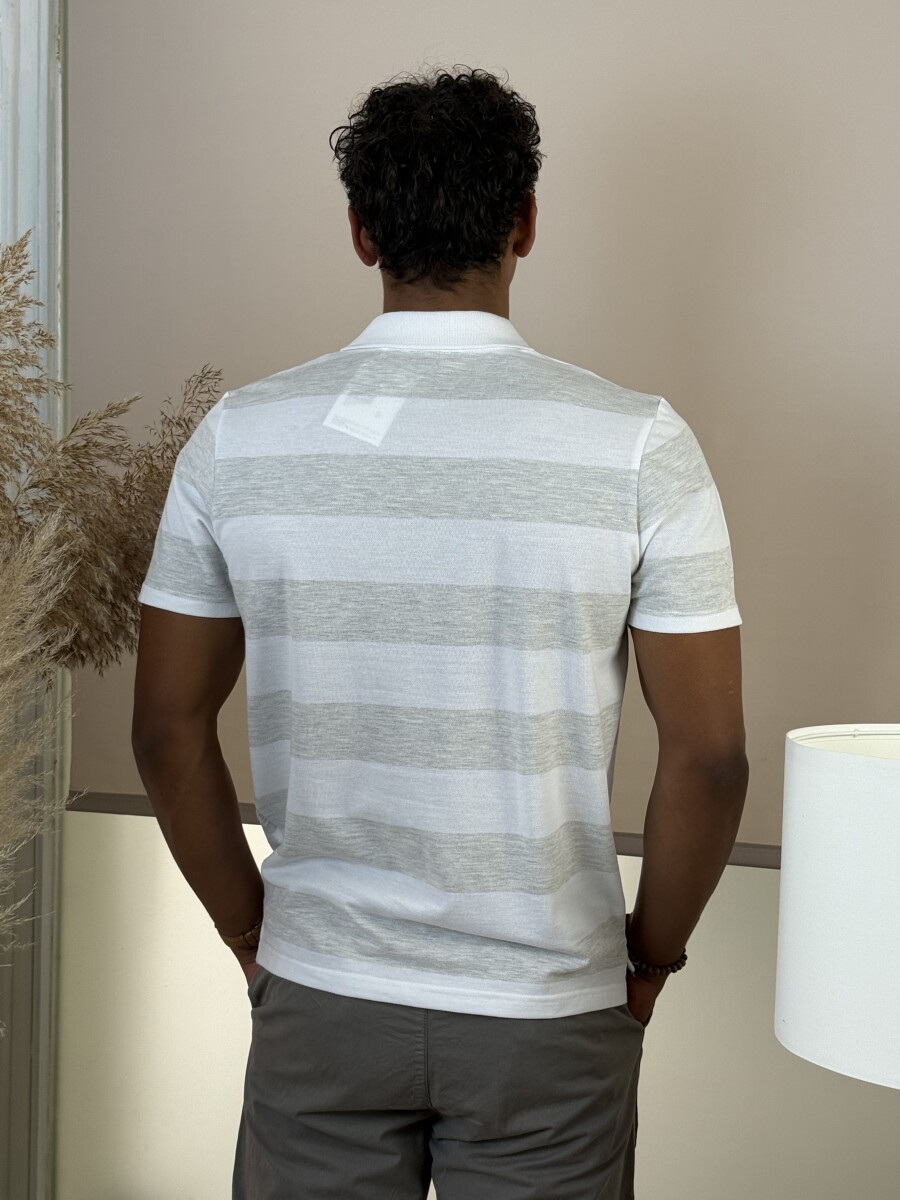 Galléros csíkos póló - fehér-szürke - Kép 10