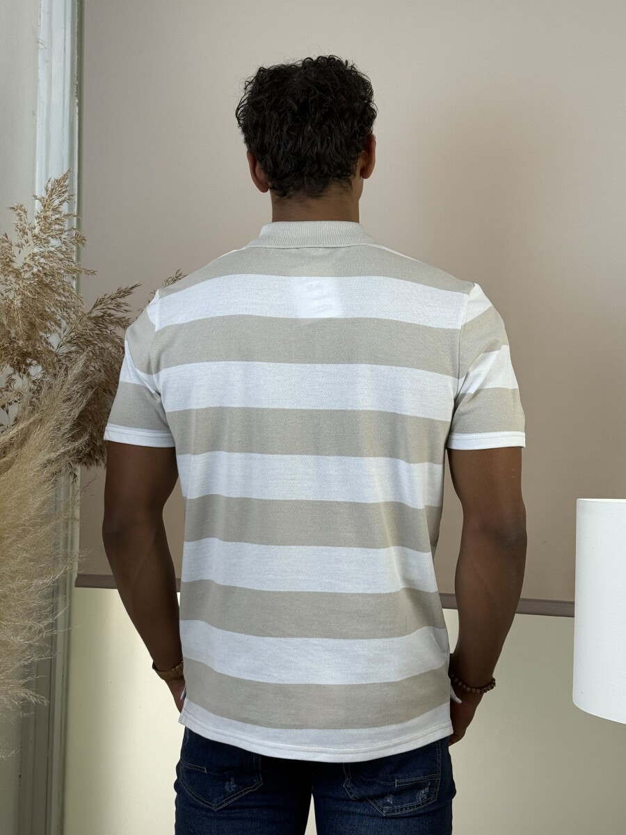 Galléros csíkos póló - bézs-fehér - Kép 10