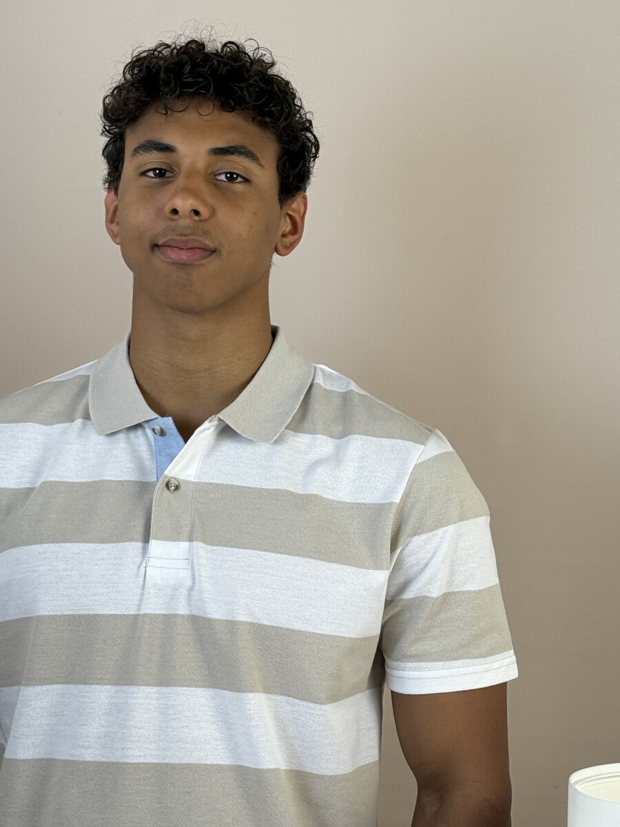 Galléros csíkos póló - bézs-fehér - Kép 6