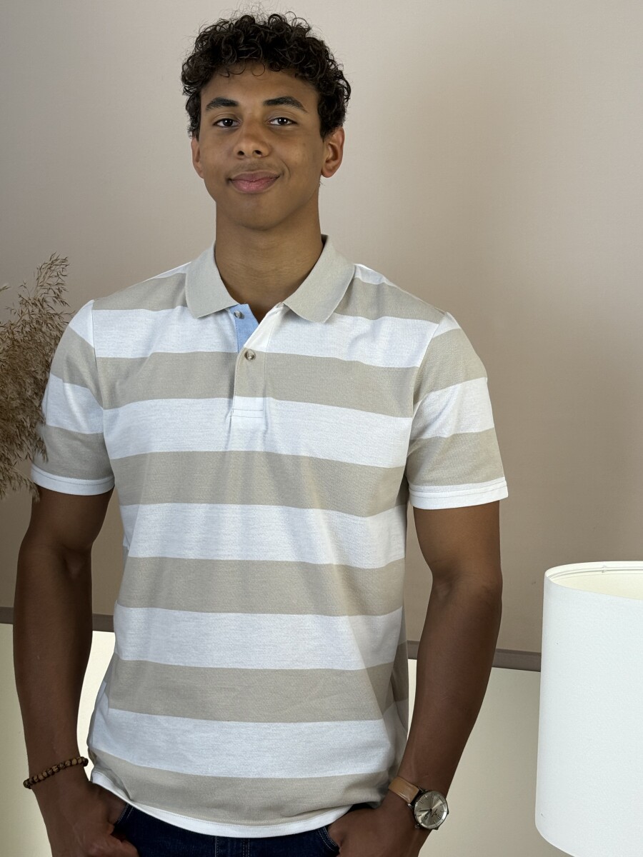 Galléros csíkos póló - bézs-fehér - Kép 5