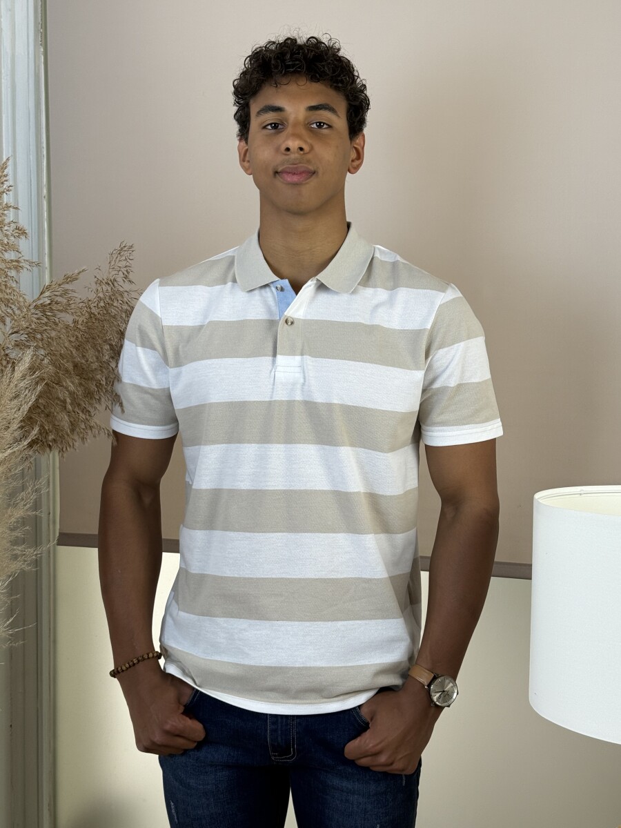 Galléros csíkos póló - bézs-fehér - Kép 7