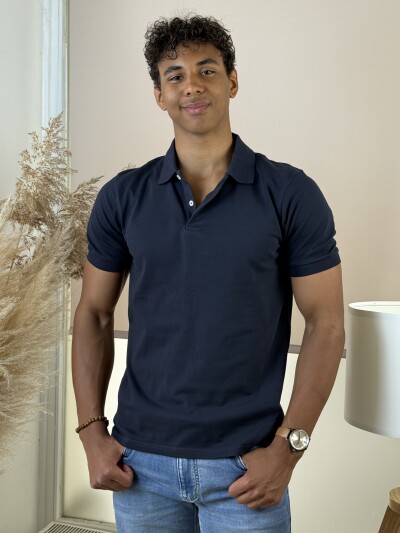 Galléros póló - sötétkék