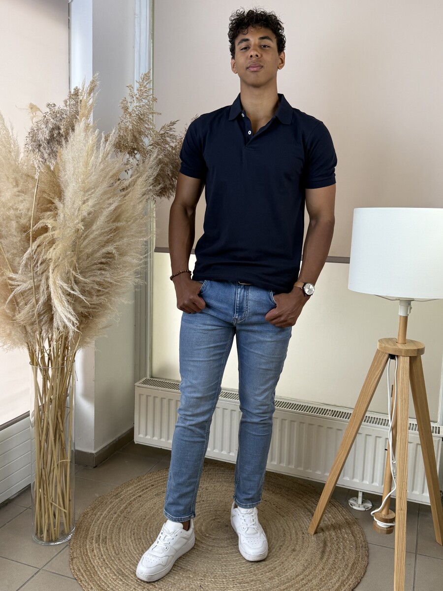 Galléros póló - sötétkék - Kép 2