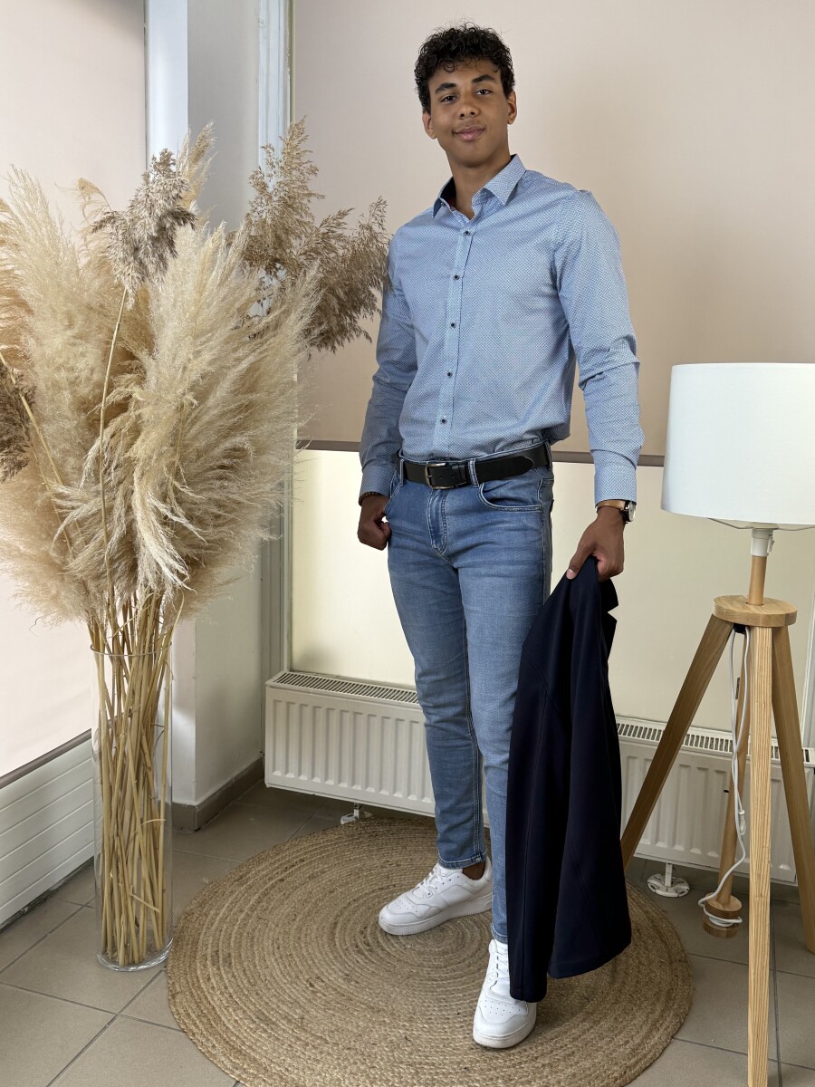 Apró mintás ing - világoskék - Kép 3