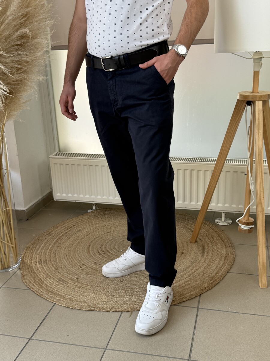 Férfi vászon nadrág - sötétkék - Kép 3