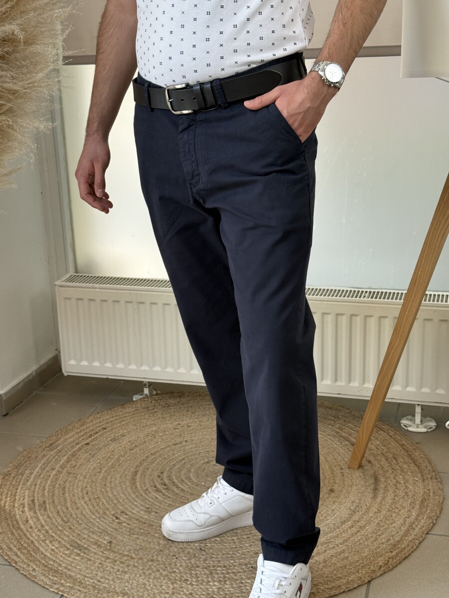 Férfi vászon nadrág - sötétkék - Kép 8