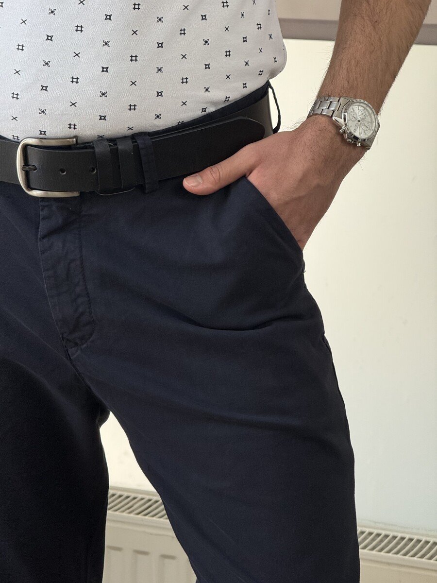 Férfi vászon nadrág - sötétkék - Kép 9